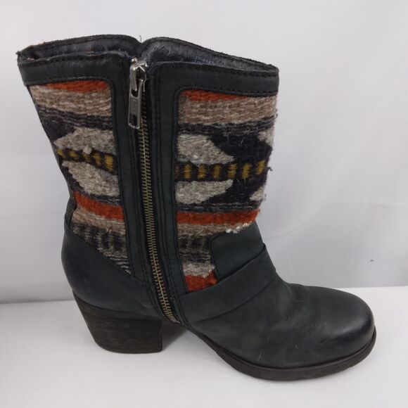 Born Panarea Southwestern Wool Black Leather Zip-Up Boots Moto Womens Size 7 38 - Picture 9 of 14